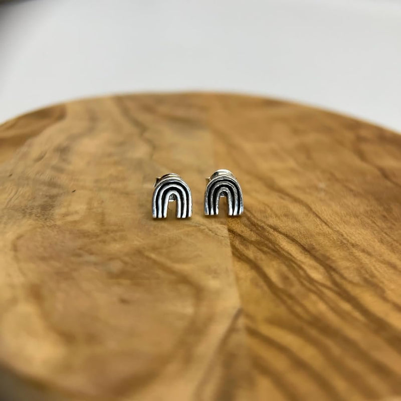 Sterling Silver Tiny Rainbow Stud Earrings