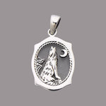 Sterling Silver Wolf Howling at the Moon Pendant – Oval Western Design