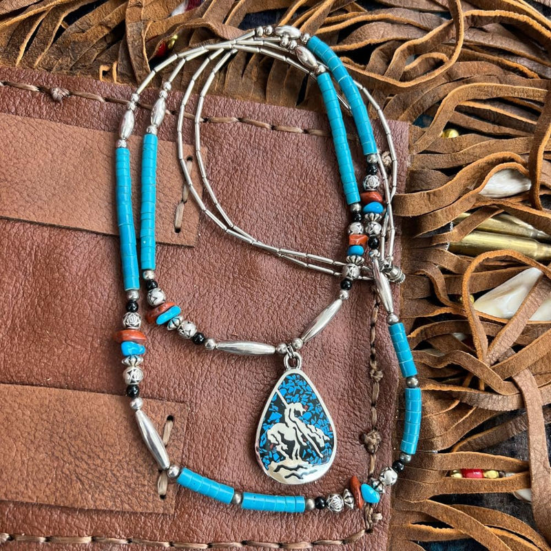 Handmade Native American Two-Strand Necklace with "End of the Trail" Pendant