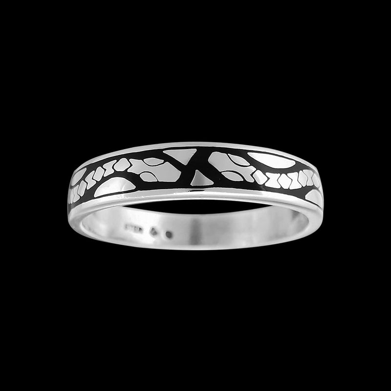 Size 12-925 Sterling Silver & Black Resin Face to Face Snake Ring, Southwestern Animal Design, Handmade Native Band, Handcrafted Gemstone Jewelry