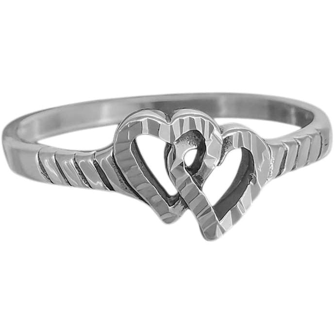 Sterling Silver Diamond Cut Interlocking Hearts Ring