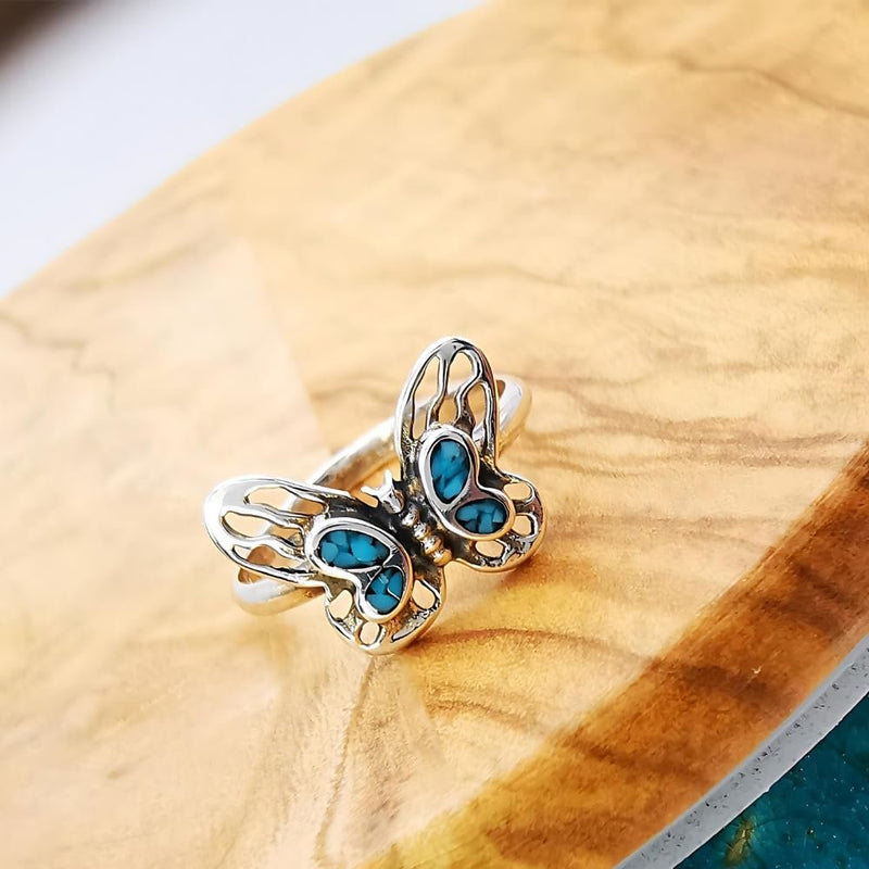 Dainty Turquoise Butterfly Ring - Size 5 - Delicate Vintage Treasure