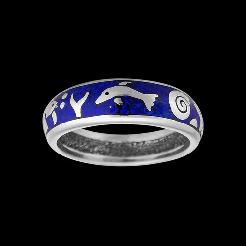 Sea Life Sterling Silver Ring • Ocean Inspired Jewelry • Dolphin and Turtle Motif