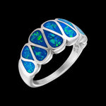 Size 7-925 Sterling Silver & Blue Opal Teardrop Chain Ring, Handmade Opal Band, Handcrafted Birthstone Jewelry