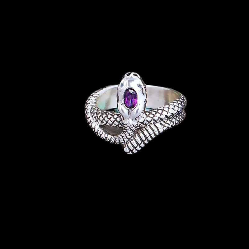 Size 9.25 - Sterling Silver and Amethyst Rattlesnake Ring