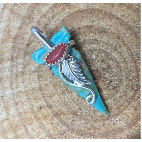 Native American Pendant, Hand Carved Turquoise Arrowhead, 925 Silver