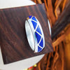Size 10-925 Sterling Silver and Lapis Lazuli Band, Segmented Triangle Design, Handmade Geometric Jewelry, Statement Navajo Gemstone Flat Band