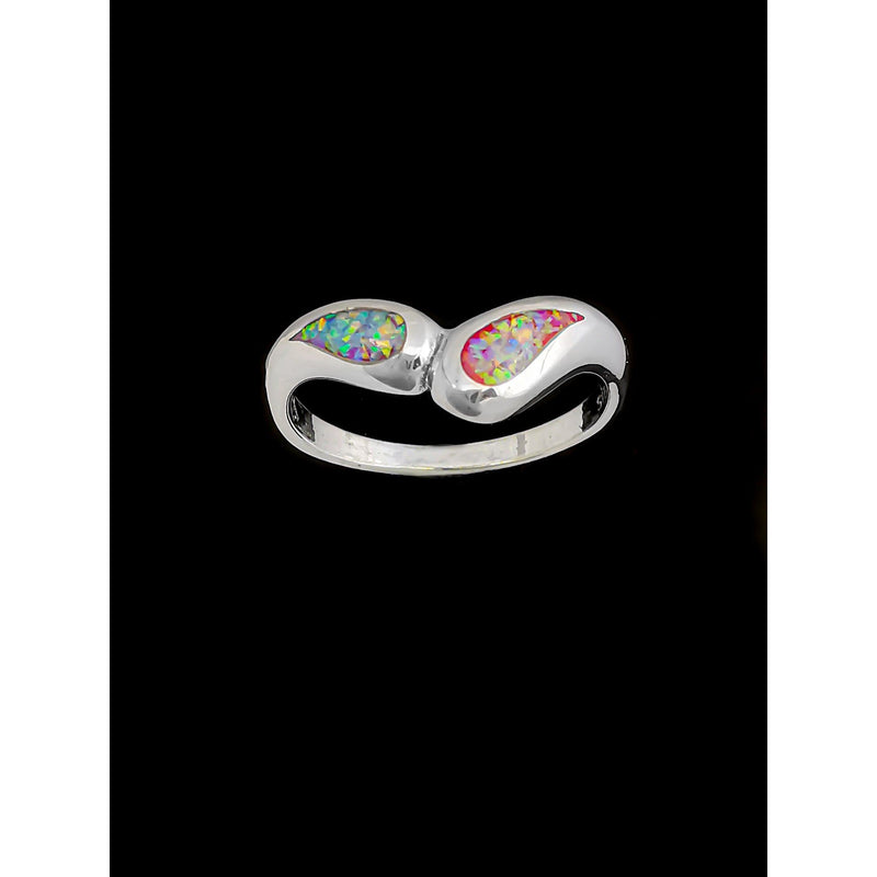 925 Sterling Silver Teardrop Ring with Pink and White Opal • Navajo Handmade • Raindrop Design