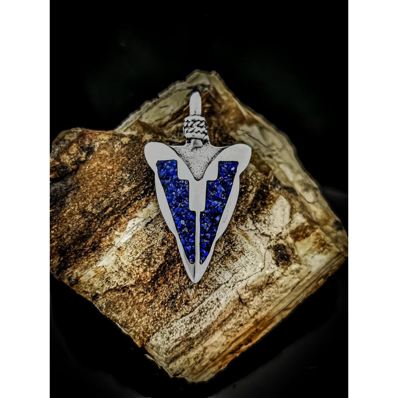 925 Sterling Silver Arrowhead Pendant with Lapis Lazuli • Navajo Handmade • Native American