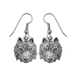 Sterling Silver Gray Wolf Dangle Earrings
