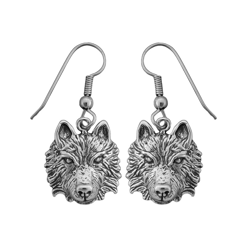 Sterling Silver Gray Wolf Dangle Earrings