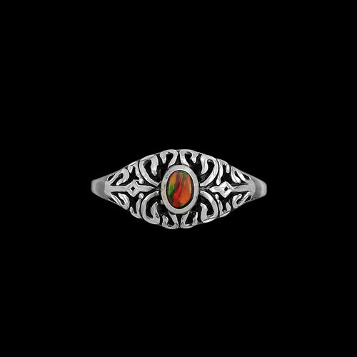 925 Silver Red Opal Ring • Detailed Opal Band • Handcrafted Natural Jewelry