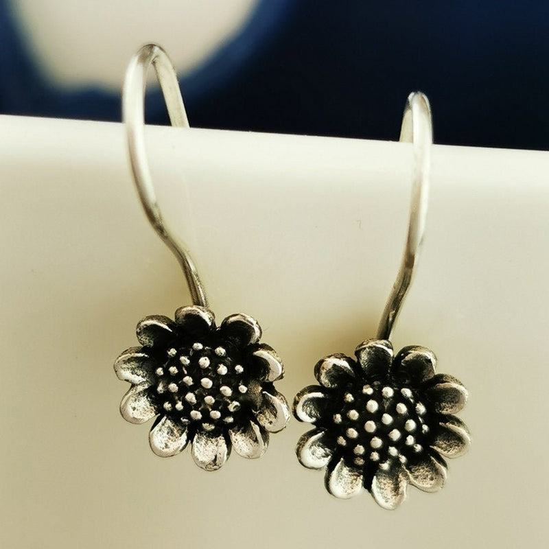 Sterling Silver Sunflower fixed hook earrings