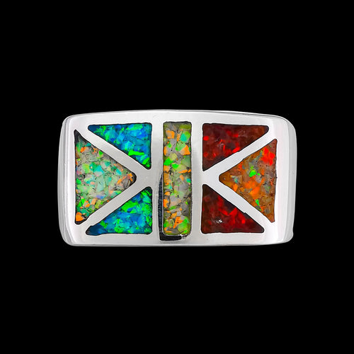 Geometric Ring, Multiple Stone Ring, 925 Sterling Silver, Rainbow Opal