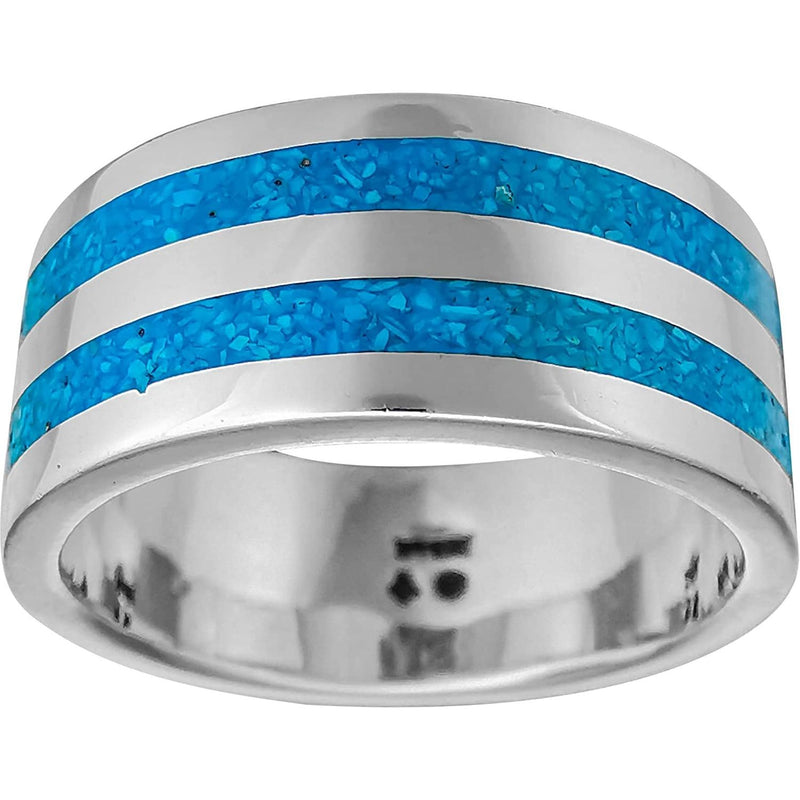 Size 9-925 Sterling Silver & Turquoise Two Loops Ring, Handmade Gemstone Jewelry, Statement Birthstone Band