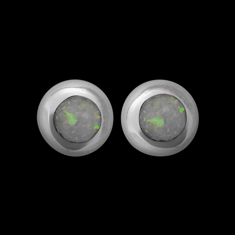 925 Sterling Silver Circle Earrings, White Opal, Bridal Posts, Wedding Studs