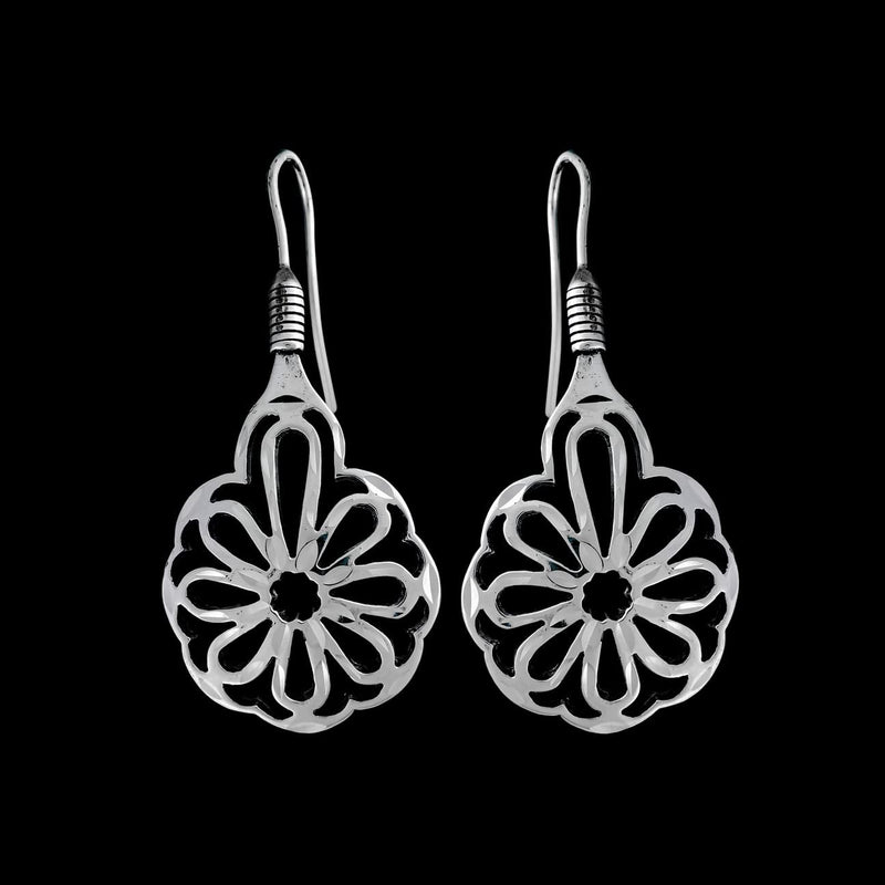 Sterling Silver Hippie Boho 60's Flower Power Dangle Earrings