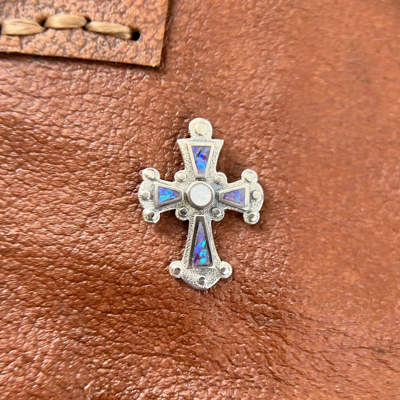 Sterling Silver Cross Pendant with Purple and White Opal Inlay