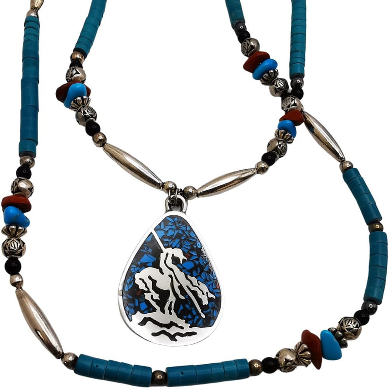 Handmade Native American Two-Strand Necklace with "End of the Trail" Pendant
