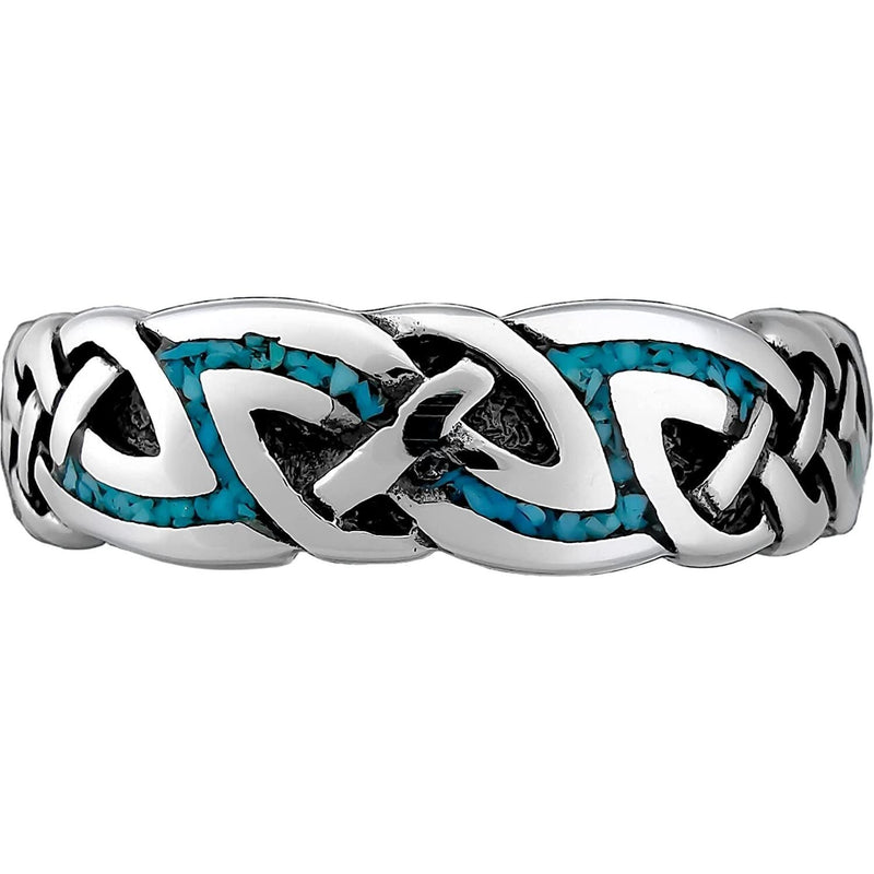925 Sterling Silver Turquoise Viking Tribal Ring, Norse Knots Design, Handmade Gemstone Band, Handcrafted Birthstone Wedding Jewelry