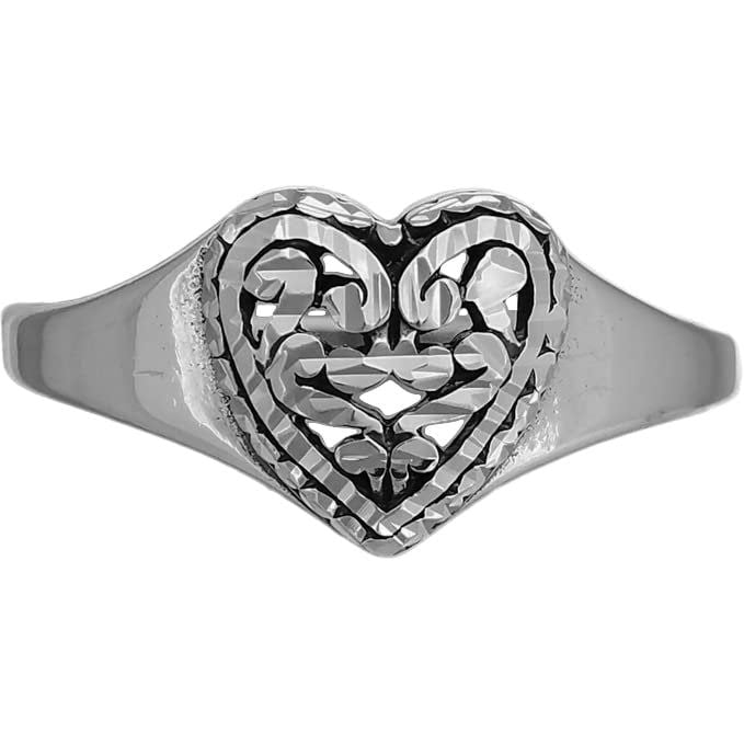 Sterling Silver Diamond Cut Gleaming Heart Ring