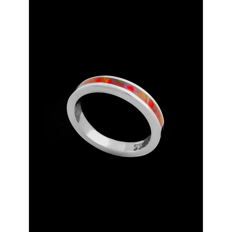 Size 9-925 Sterling Silver Red Opal Infinity Ring, Single Inlay Band Design, Handmade Opal Band, Handcrafted Birthstone Jewelry