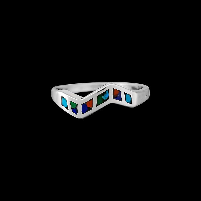 Size 7 - Large Mixed Stones Zig-Zag Ring