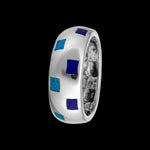 925 Silver Geometric Ring w/ Turquoise & Lapis Lazuli, Handcrafted Statement Jewelry, Birthstone Band, Square Design, Size 9