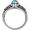 925 Sterling Silver Diamond Cut Oval Turquoise Cabochon Ring, Abstract Beaded Teardrop Design, Solitaire Gemstone Band, Handmade Jewelry (7.5)