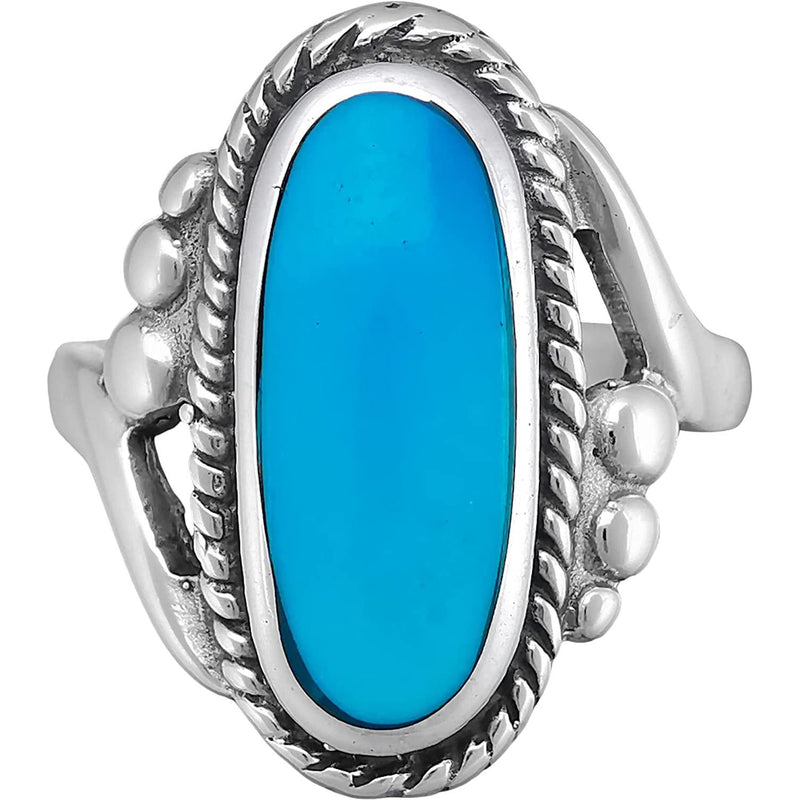 Size 8-925 Sterling Silver Turquoise Resin Magnificent Oval Ring, Curved Braided Design, Handmade Statement Jewelry