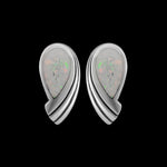 925 Sterling Silver Stud Earrings • Teardrop Shape • White Opal Gems