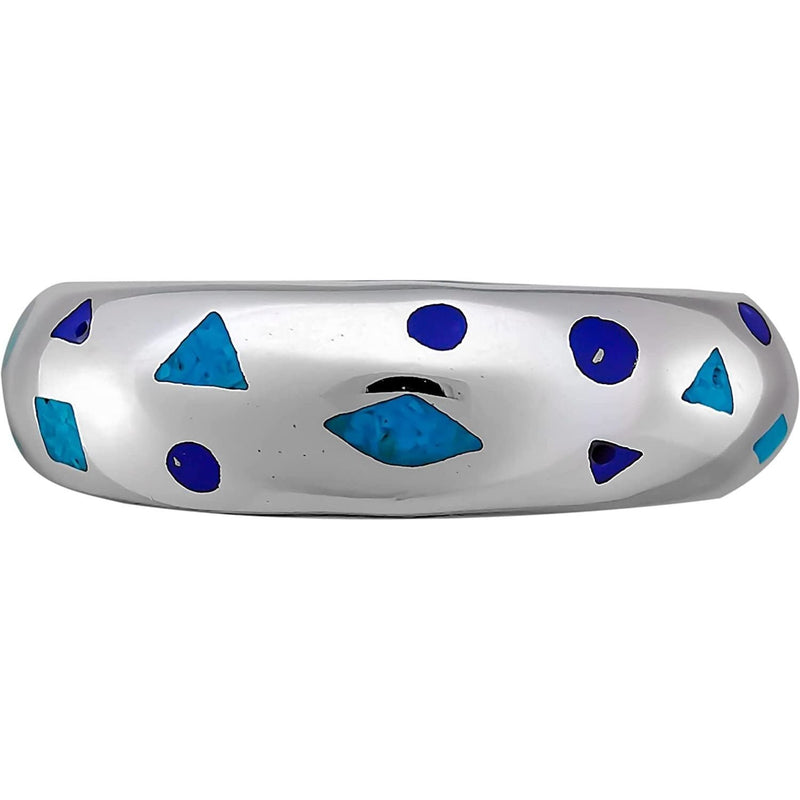 Size 7-925 Sterling Silver Scattered Shapes Ring, Turquoise & Lapis Lazuli, Abstract Design, Handmade Geometric Statement Jewelry, Handcrafted Birthstone Band