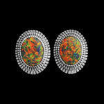 925 Sterling Silver Red Opal Earrings, Diamond Cut Earrings, Vintage Opal Earrings, Wedding Earrings
