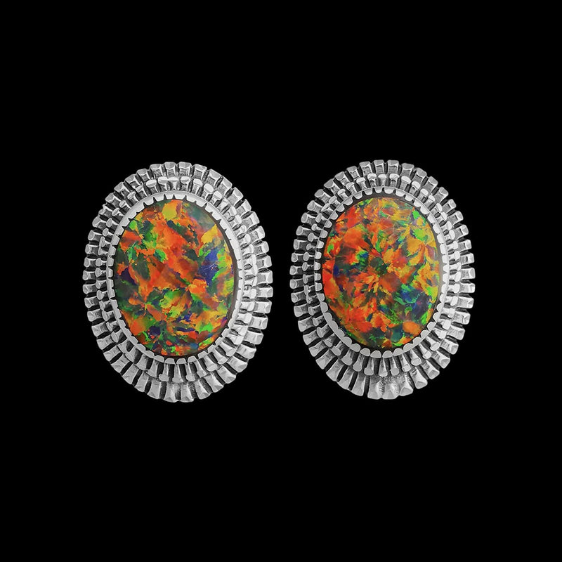 925 Sterling Silver Red Opal Earrings, Diamond Cut Earrings, Vintage Opal Earrings, Wedding Earrings