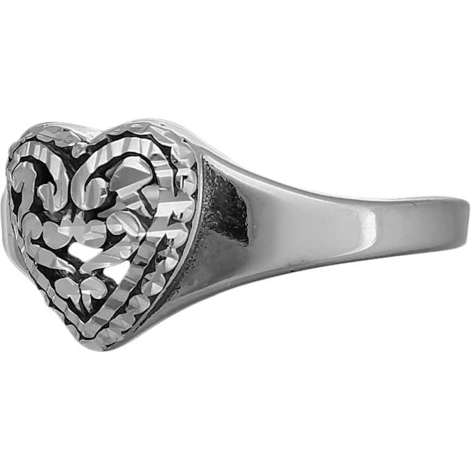 Sterling Silver Diamond Cut Gleaming Heart Ring