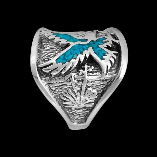 R37 Size 10-925 Sterling Silver Eagle Ring inlaid with Turquoise