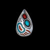 925 Sterling Silver Turquoise & Red Coral Teardrop Pendant, Southwestern Design, Bear Paw