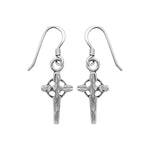 925 Sterling Silver Diamond Cut Cross Dangle Earrings, Overlapped Halo Design, Handmade Drop Earrings, Detailed Handcrafted Jewelry