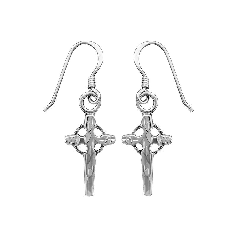 925 Sterling Silver Diamond Cut Cross Dangle Earrings, Overlapped Halo Design, Handmade Drop Earrings, Detailed Handcrafted Jewelry