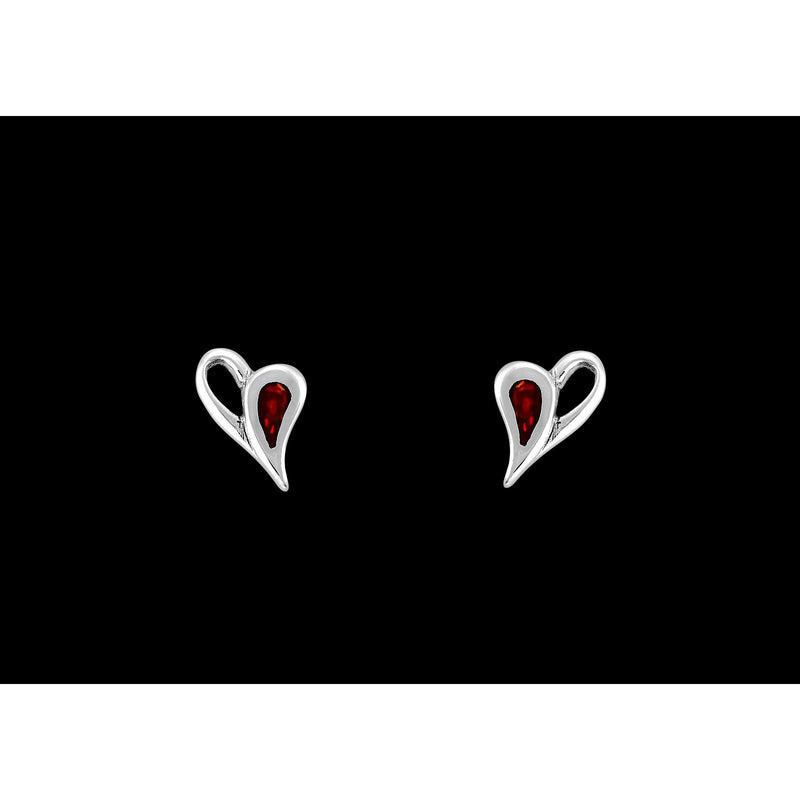 925 Sterling Silver Heart Earrings, Heart Posts, Red Opal Earrings