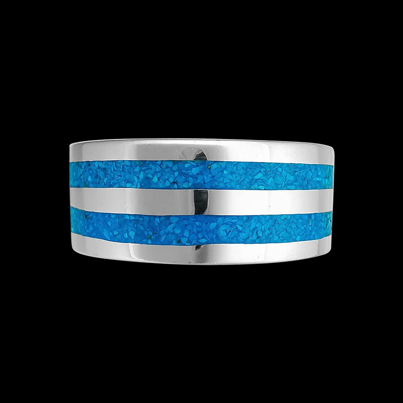 Size 9-925 Sterling Silver & Turquoise Two Loops Ring, Handmade Gemstone Jewelry, Statement Birthstone Band