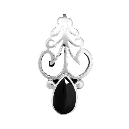 Sterling Silver and Black Resin Teardrop Pendant with Filigree Design