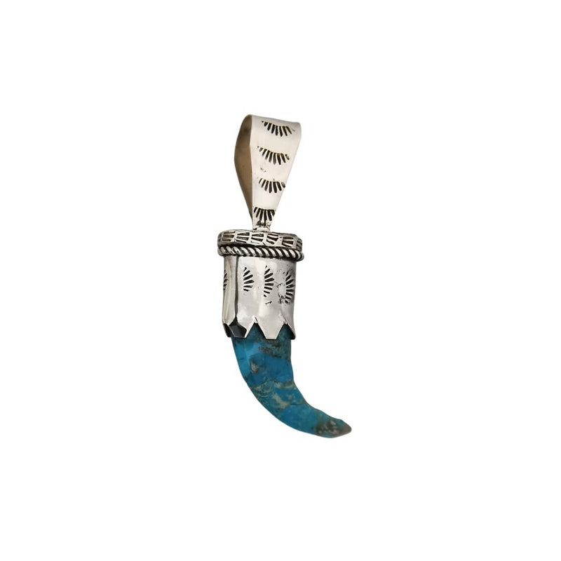 Sterling Silver & Blue Turquoise Carved Claw Pendant – Navajo Handmade
