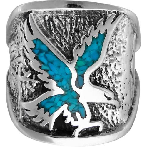 R37 Size 10-925 Sterling Silver Eagle Ring inlaid with Turquoise