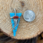 Native American Pendant, Hand Carved Turquoise Arrowhead, 925 Silver