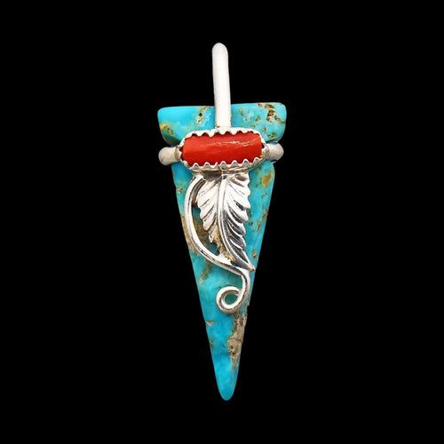 Native American Pendant, Hand Carved Turquoise Arrowhead, 925 Silver