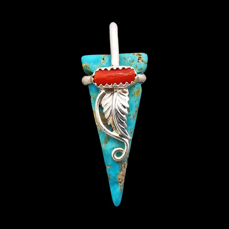 Native American Pendant, Hand Carved Turquoise Arrowhead, 925 Silver