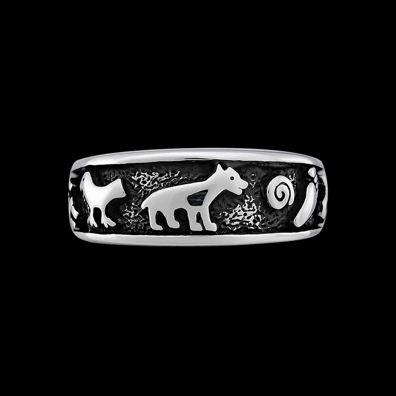 Size 8-925 Sterling Silver Native American Symbols Ring, Detailed Native Design, Symbolic Jewelry, Statement Band