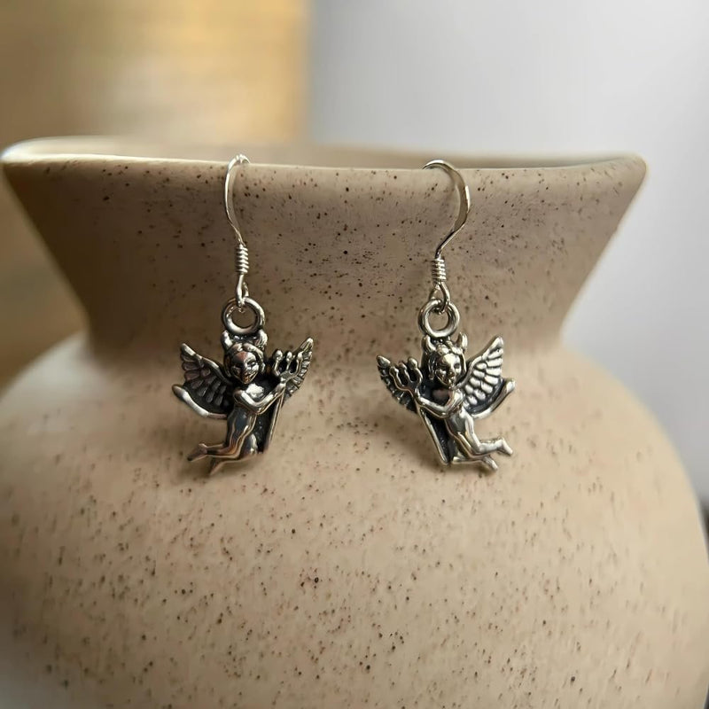 Sterling Silver Winged Devil Earrings with Pitchfork – Halloween Special