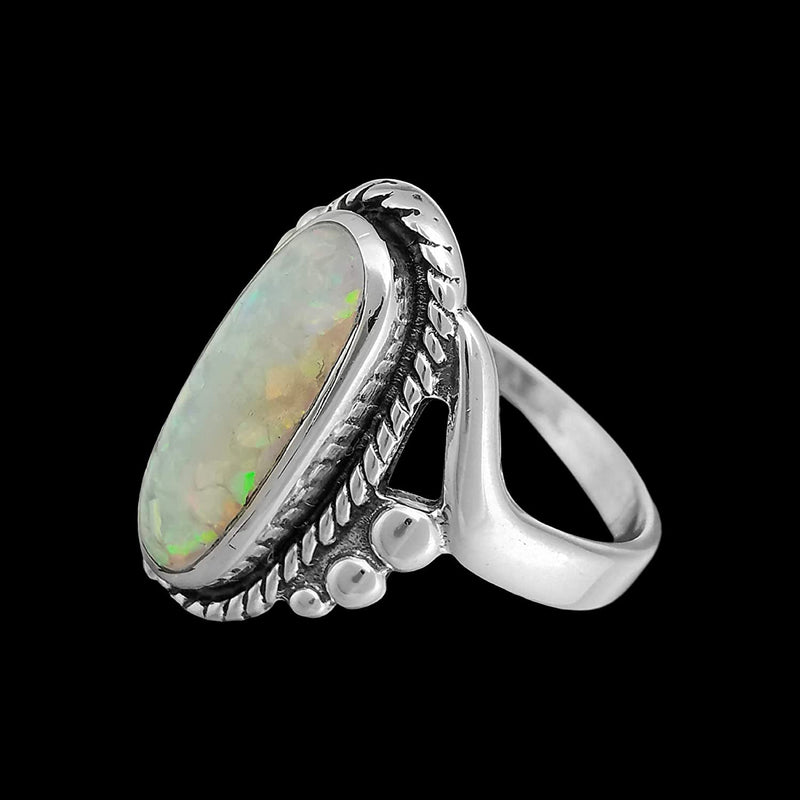 Size 7.5-925 Sterling Silver & White Opal Magnificent Oval Ring, Curved Braided Design, Handmade Opal Jewelry, Statement Birthstone Band